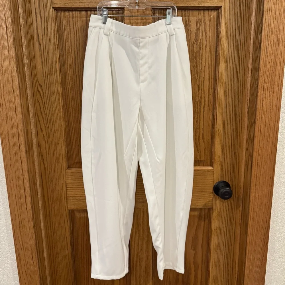 Halara Flex Mid Rise Pocket Barrel Leg Work Pants White S - Picture 2 of 12